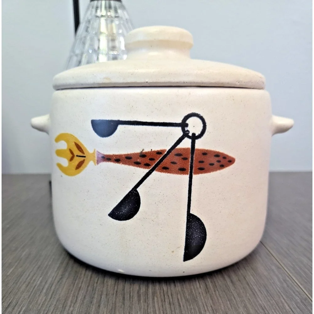 Vintage 1970's Bean Pot Crock Pottery‎ Stoneware Soup Tureen MCM West Bend w Lid